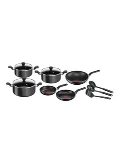 Buy 12-Piece Super Cook Non Stick Aluminium Dishwasher Safe & Durable Premium Quality Cookware Set Includes 2 Fry Pans 22/24cm, Wok Pan 28cm, 3 Stew Pots With lids 22/24/28cm, Spatula, Spoon And Slotted Spoon Black 22,24,28,22,24,28cm in Saudi Arabia