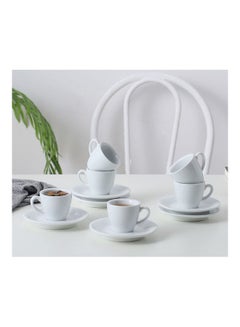 Buy 12-Piece Ergonomically Designed Fade-Proof Comfortable Grip Cup And Saucer White 80ml in Saudi Arabia