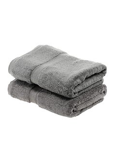 Buy 2-Piece Egyptian Cotton Bath Towel Grey 50x100cm in Saudi Arabia