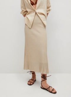 Buy Pleated Detail Midi Skirt Beige in Saudi Arabia