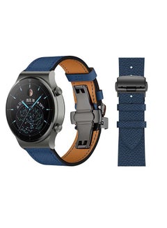 اشتري Genuine Leather Replacement Band 22mm For Huawei Watch GT2 Pro Blue في السعودية