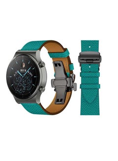 اشتري Genuine Leather Replacement Band 22mm For Huawei Watch GT2 Pro Green في السعودية