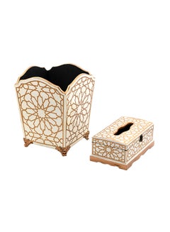 Buy Basket And Tissue Holder Set Brown/White 28x15x10cm in Saudi Arabia