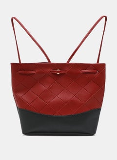 Buy Drawstring Closure Womens PU Shoulder Bag Red/Black in UAE