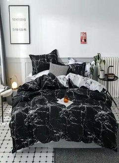 Buy 6-Pieces Marble Design Queen/Double Size Bedding Set Includes 1xDuvet Cover 200x230 cm, 1x Flat Sheet 230x250 cm, 4x Pillow Cases 50x75 cm Combination Black/White in UAE