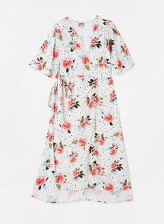 Buy Floral Print Wrap Dress White in Saudi Arabia