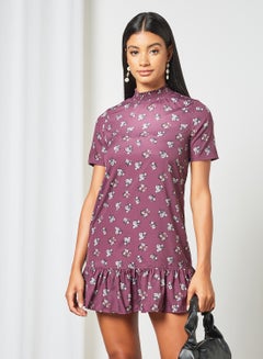 Buy Floral Print Mini Dress Purple in Saudi Arabia