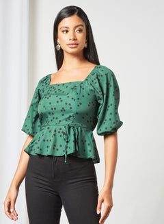 Buy Polka Dot  Square Neck Top Green in Saudi Arabia