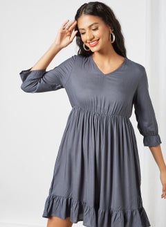 Buy Casual V-Neck Dress Dark Grey in Saudi Arabia