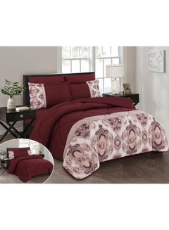 Buy 4-Piece Floral Pattern Comforter Set Microfiber Red/Beige/White 170x220cm in Saudi Arabia