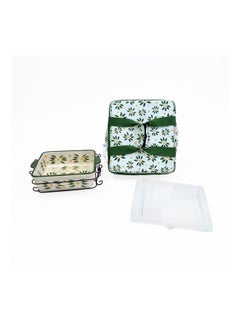 Buy 4-Piece Old World Bake And Take Square Baker With Plastic Cover, Wire Rack And Tote Bag Multicolour 2.8L in UAE