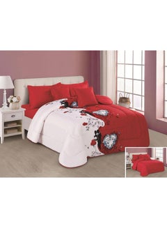 Buy 6-Piece Filling Comforter Set Microfiber Red/White/Black 220x240cm in Saudi Arabia