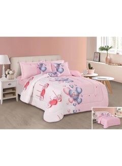 Buy 6-Piece Filling Comforter Set Microfiber Pink/White/Blue 220x240cm in Saudi Arabia