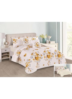 Buy 6-Piece Filling Comforter Set Microfiber White/Yellow/Black 220x240cm in Saudi Arabia