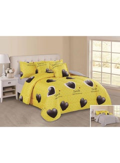 Buy 6-Piece Filling Comforter Set Microfiber Yellow/Black/White in Saudi Arabia