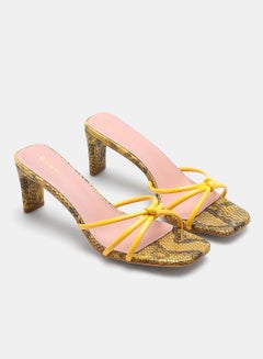 Buy Slip-On Mid Heeled Sandals Yellow in UAE