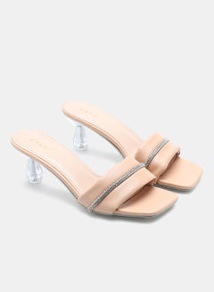 Buy Slip-On Heeled Sandals Beige/Clear in UAE