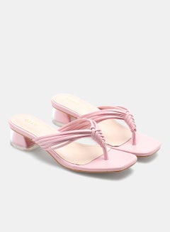 Buy Thong-Strap Slip-On Heeled Sandals Pink in UAE