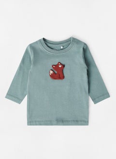 Buy Baby Embroidered Cat T-Shirt Light Blue in UAE