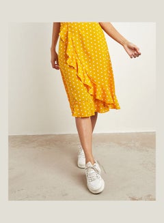 Buy Polka Dot Frill Midi Skirt Mustard in Saudi Arabia