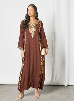 Buy Sweetheart Neck Trendy Modest Jalabiya Brown in Saudi Arabia