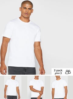 Buy 3 Pack Crew Neck Plain T-Shirt White in UAE