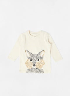 Buy Baby Embroidered Cat T-Shirt Beige in UAE