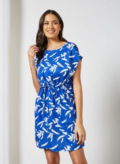 Buy Women's Tie-Up Waist Casual Wear Dress Blue Print in Saudi Arabia