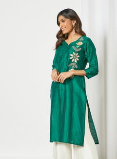 Buy Trendy Hand Embroidered Sweetheart Neck Kurta Green in Saudi Arabia