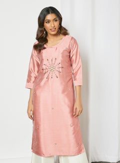 Buy Trendy Fancy Work Kurti Pink in Saudi Arabia