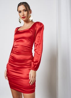 Buy Ruched Bodycon Mini Dress Red in Saudi Arabia