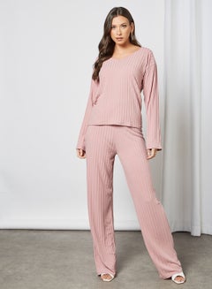 Buy Stripe Print Pyjama Set Pink in Saudi Arabia