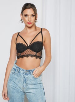 Buy Lace Detail Corset Crop Top Black in Saudi Arabia