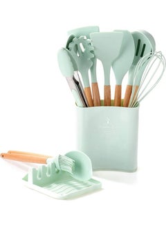 Buy 12-Piece Non-stick Silicone Cooking Utensils Set Green/Beige 11 x 16 x 33cm in UAE