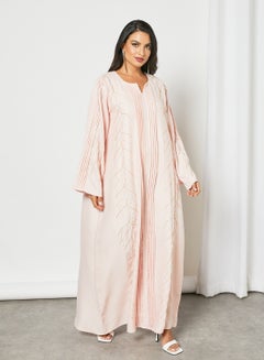 Buy Embellished Notch Neck Long Sleeve Jalabiya Light Pink in UAE