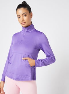 Buy Women's Training Workout Stylish Sweatshirt With Zipper At Neck And Long Sleeves Purple in Saudi Arabia