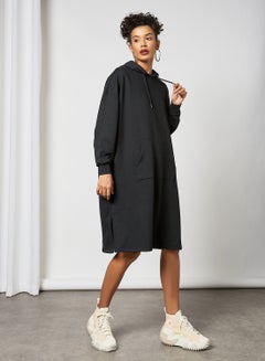 Buy Oversized Hooded Dress Black in Saudi Arabia