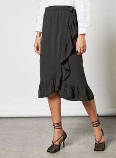 Buy Ruffled Midi Skirt Black in UAE