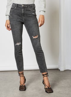 Buy Ripped Skinny Jeans Dark Grey in UAE