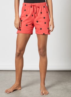 Buy Polka Dot Printed Tie-Waist Shorts Coral/Black in UAE