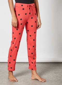Buy Polka Dot Printed Tie-Waist Pyjama Bottom Coral/Black in Saudi Arabia