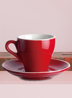 Buy 2-Piece Ergonomically Designed Fade-Proof Comfortable Grip Cup And Saucer Red/White 12.5x12.5x10.5cm in UAE