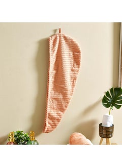 Buy Ribbed Cotton Hair Wrap Towel Orange 68x23cm in UAE