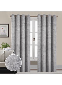 Buy 2-Piece Martha Colour-Fast Dyed Jacquard Blackout Washable Curtain With Eyelets Grey 140 x 300cm in Saudi Arabia