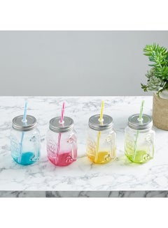 Buy 4-Piece Cooler Glass Beverage Dispenser With Mason Jars Clear Dispenser 4000 ml, Mason Jars 4x450ml in UAE
