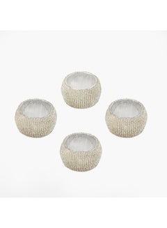 Buy 4-Piece Blaze Beaded Napkin Ring Set Pearl White Standard in Saudi Arabia