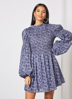 Buy Floral Print Mini Dress Purple in UAE