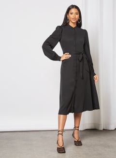 Buy Puff Sleeve Midi Dress Black in Saudi Arabia