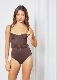 Buy Zola Ribbed Swimsuit Chocolate Brown in Saudi Arabia