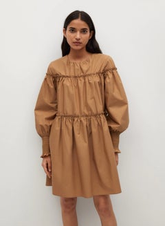 Buy Tiered Round Neck Mini Dress Brown in Saudi Arabia